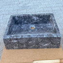 18x12 Polished Gray Marble Hand Carved Rectangular Farmhouse Sink
