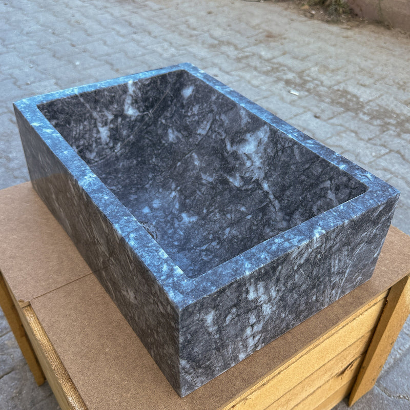 Bursa Gray Rectangular Marble Sink 12x18x6 Polished NTRVS122 angle view