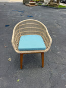 SYNTHETIC ROPE AND TEAK ARM CHAIR W/ BLUE CUSHION
