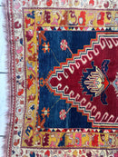 Hand-Knotted Antique Turkish Melas Wool Rug – 4'3" x 5'11" – Vibrant Geometric Motifs