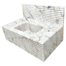 Calacatta Viola Gold Marble Wall-Mount Bathroom Sink Horizontal Fluted Design (W)22" (W)38" (H)12" with 12" Backsplash corner view