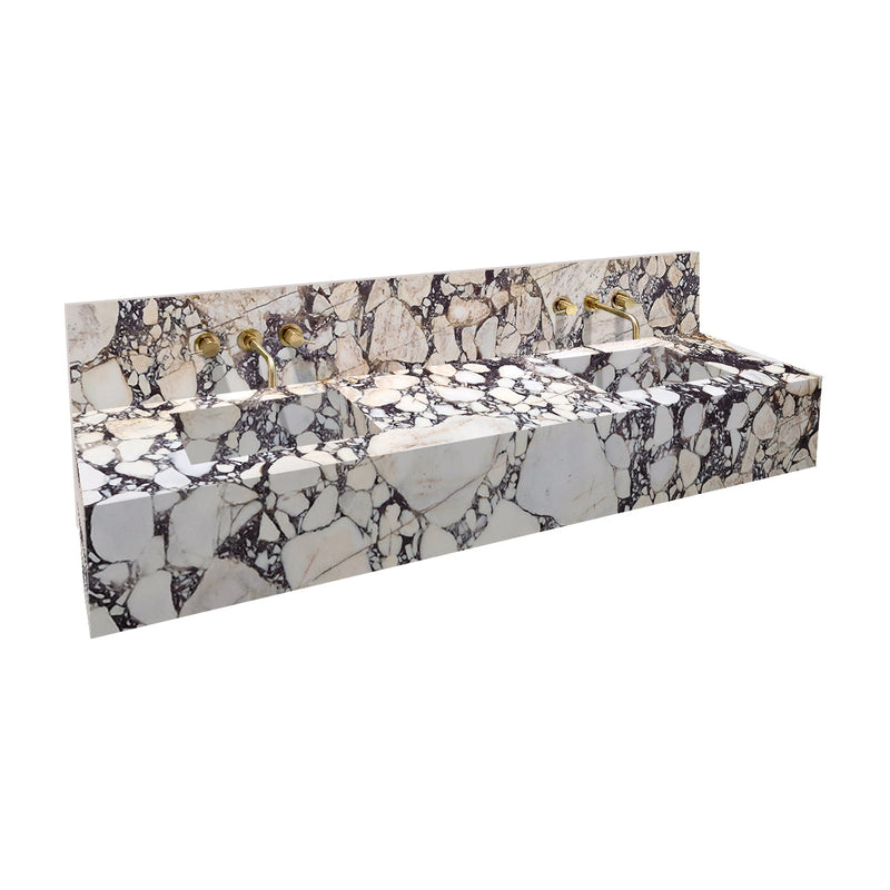 Calacatta Viola Marble Double Sink Wall-mount Bathroom Sink with 10" Backsplash (W)20" (L)80" (H)8" product shot