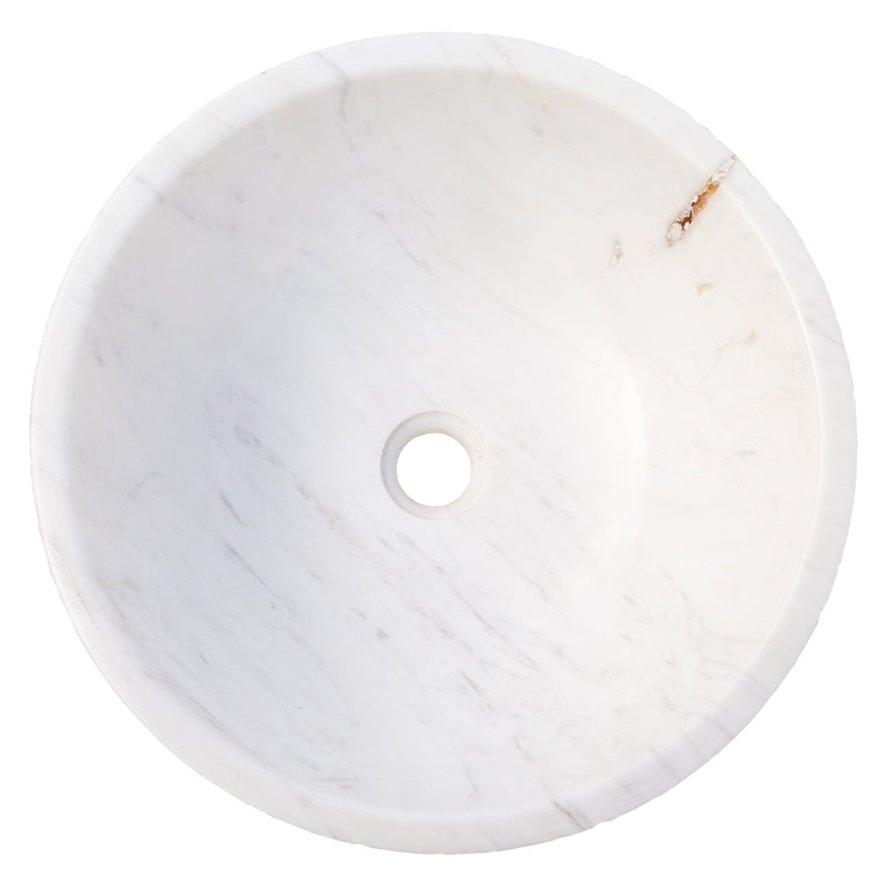 Calacatta White marble vessel sink polished rough outside EGECVP165 D16 H5 top view