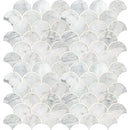 Calacatta blanco scallop 12.8X10.43 polished marble mesh mounted mosaic tile SMOT-CALBLA-SCALOP10MM product shot multiple tiles top view