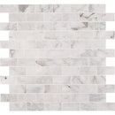 Calacatta cressa 11.81X11.81 honed marble mesh mounted mosaic tile SMOT-CALCRE-2X4H product shot multiple tiles top view