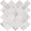 Calacatta cressa arabesque 12X12 honed marble mesh mounted mosaic tile SMOT-CALCRE-ARABESQ product shot multiple tiles close up view