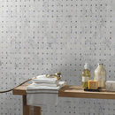 Calacatta cressa basket weave 12X12 honed marble mesh-mounted mosaic tile SMOT-CALCRE-BWH product shot bathroom closeup wall view