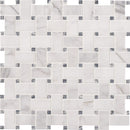 Calacatta cressa basket weave 12X12 honed marble mesh-mounted mosaic tile SMOT-CALCRE-BWH product shot multiple tile top wall view
