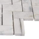 Calacatta cressa herringbone 12X12 honed marble mesh mounted mosaic tile SMOT-CALCRE-HBH product shot profile view