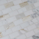 Calacatta gold 12X12 polished marble mesh mounted mosaic tile SMOT-CALAGOLD-2X4P product shot multiple tiles angle view