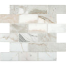 Calacatta gold 12X12 polished marble mesh mounted mosaic tile SMOT-CALAGOLD-2X4P product shot multiple tiles close up view