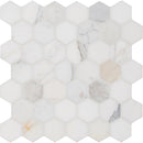 Calacatta gold hexagon 12X12 polished marble mesh mounted mosaic tile SMOT-CALAGOLD-2HEX product shot multiple tiles close up view