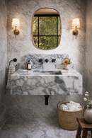Calacatta Verde Marble Rectangular Wall-mount Bathroom Sink with 10" Backsplash (W)16" (L)34" (H)12"
