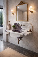 Calacatta Viola Marble Wall-mount Bathroom Sink with 10" Backsplash (W)16" (L)30" (H)8"