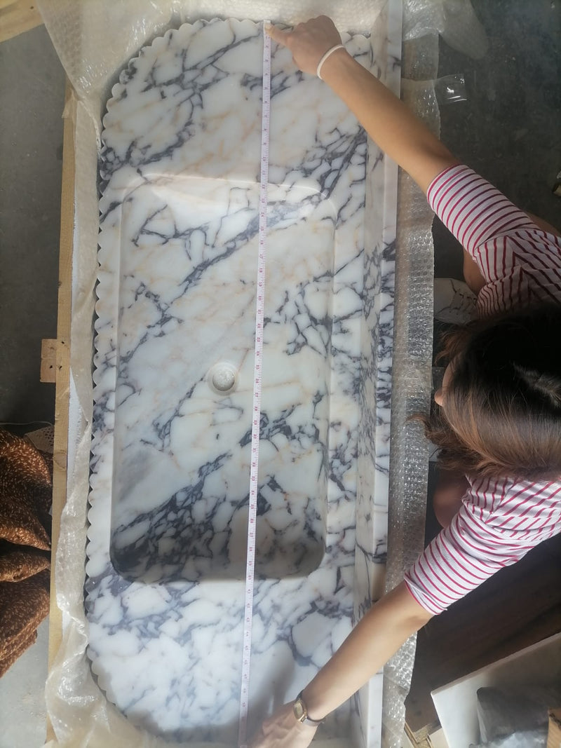 Calacatta Viola Marble Wall-mount Bathroom Vanity carved from Solid Block (W)20" (L)52" length measure