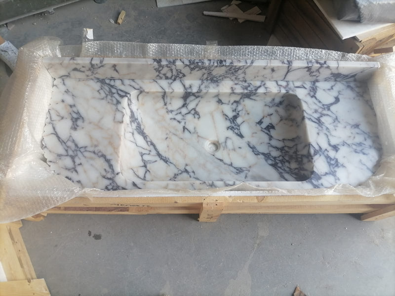 Calacatta Viola Marble Wall-mount Bathroom Vanity carved from Solid Block (W)20" (L)52" packaging