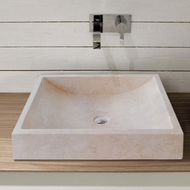 Cappuccino beige marble farmhouse rectangular sink semipolished w18 l21.5 h5 SPCBMF23 room shot sink view