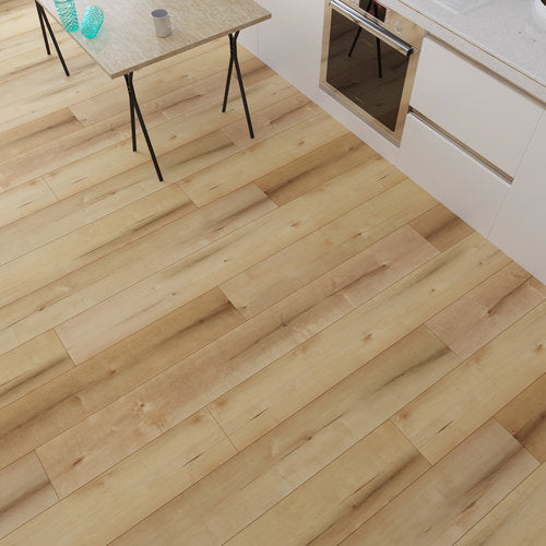 WPC Vinyl Rigid Core 7" Width 48" RL 8.5mm Thick, 1.5mm IXPE Caribbean Sand, Bermuda Floors - Mazzia Collection kitchen view 3