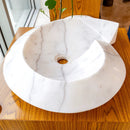 Custom Carrara White Marble Round Vessel Sink With Polished