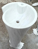 Carrara White Marble Pedestal Bathroom Sink Conical Design Free Shipping