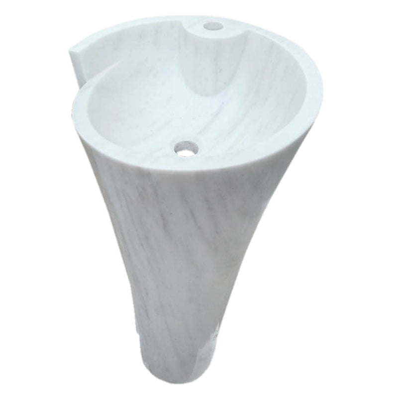 Carrara White Marble Stand-alone Designer Pedestal Bathroom Sink (W)16.5" (L)16.5" (H)36" angle view