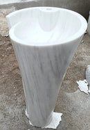 Carrara White Marble Stand-alone Designer Pedestal Bathroom Sink (W)16.5" (L)16.5" (H)36" front view