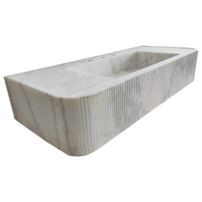 Carrara White Marble Wall-mount Bathroom Vanity Ribbed Textured Front (W)16" (L)38" (H)6" profile view