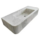 Carrara White Marble Wall Mount Bathroom Sink With Ribbed Texture