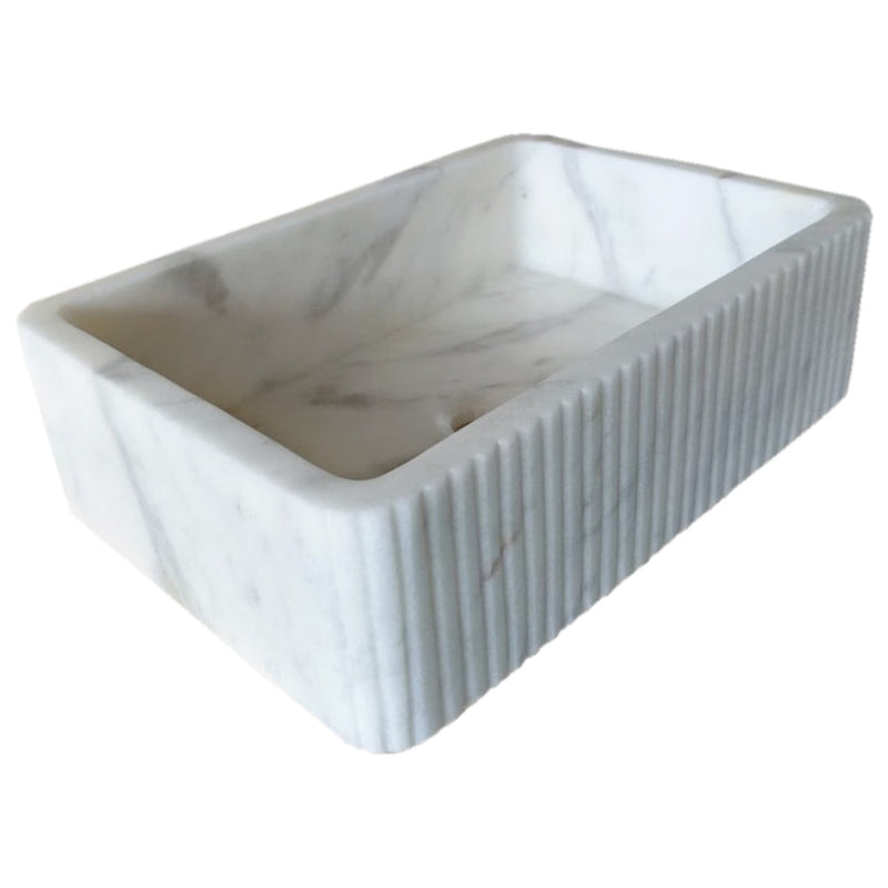 Carrara White Marble Wall-mount Bathroom Sink Ribbed Textured (W)16" (W)24" (H)6" angle corner product shot 