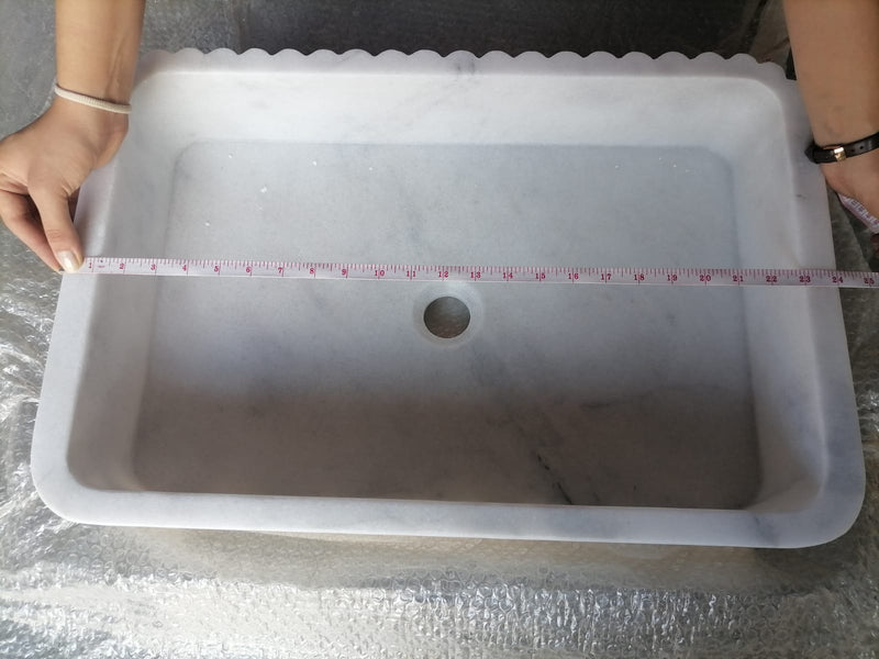 Carrara White Marble Wall-mount Bathroom Sink Ribbed Textured (W)16" (W)24" (H)6" length measure