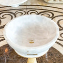 Round Polished White Carrara Marble Vessel Sink 16 Inch