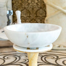 Round Polished White Carrara Marble Vessel Sink 16 Inch