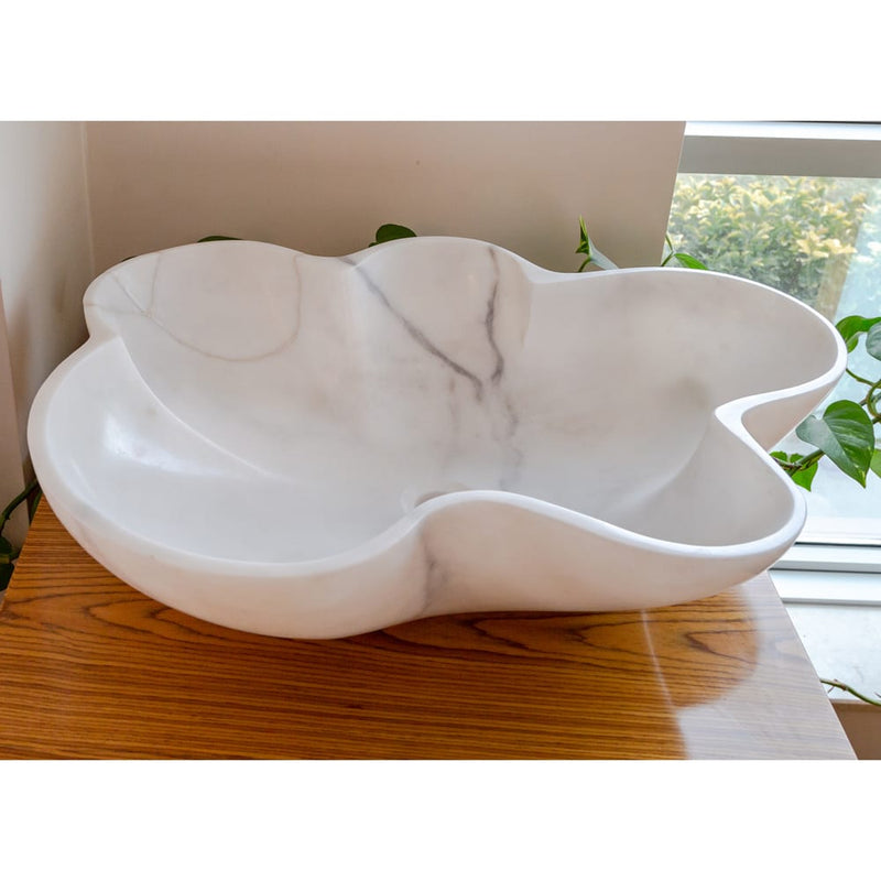 Carrara White flower shape farmhouse sink NTRVS03 W18 L24.5 angle view