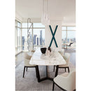Carrara White genuine marble dinner table oval black metal legs nice city view living room shot