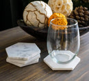 Carrara White genuine marble hexagon coasters 4x4 polished set of product shot