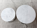 Carrara White genuine marble modern coffee table set of 2 nesting round black metal legs top view