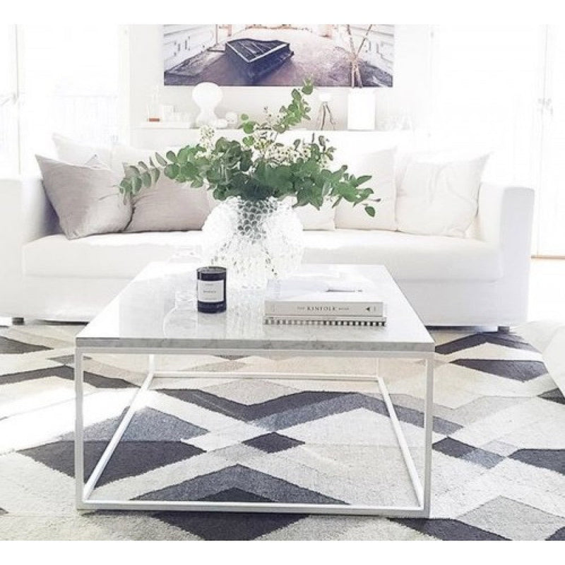 Carrara White marble coffee table 28x28 square white paint legs living room Scandinavian design