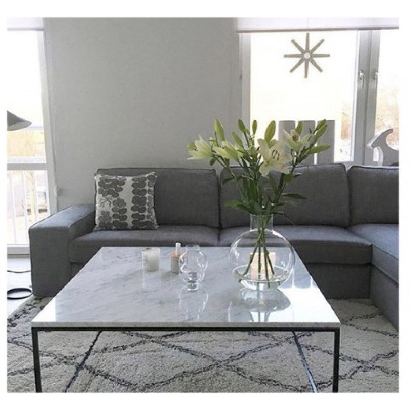 Carrara White marble coffee table 48x48 square black paint legs living room