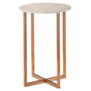 Carrara White Marble Round End Table - Polished Metal Base