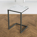 Carrara White marble side table W14 L14 H18 square black legs product shot