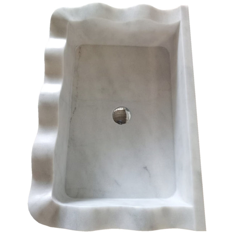 Carrara White Marble Rectangular Wall-mount Wavy Edges Bathroom Sink (W)16" (L)24" (H)6" top view