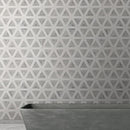 Carrara white faceted 12X9.26 polished marble mesh-mounted mosaic tile SMOT-CAR-FACEP product shot bathroom wall view 1