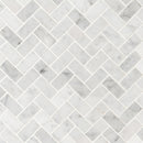 Carrara white herringbone honed 12X12 marble mesh mounted mosaic tile SMOT-CAR-1X2HBH product shot multiple tiles close up view