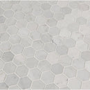 Carrara white hexagon 12X12 polished marble mesh mounted mosaic floor and wall tile SMOT-CAR-2HEXP product shot multiple tiles angle view