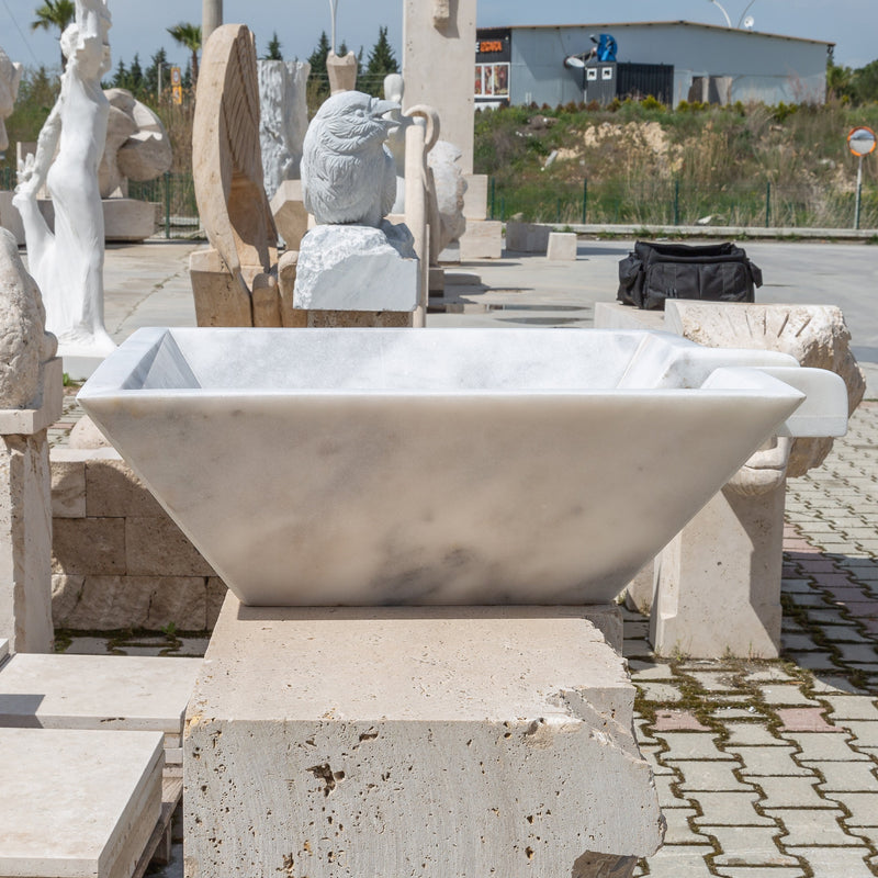 Carrara white marble Natural Stone Pool Cascade Water Bowl side view