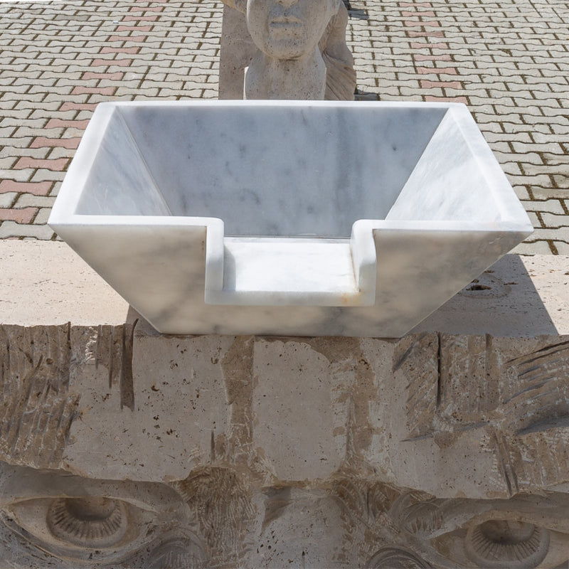 Carrara white marble Natural Stone Pool Cascade Water Bowl angle