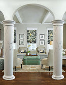 Carrara white marble hand carved greek doric column installed inside living room D16xH20 MEGCL03 product shot