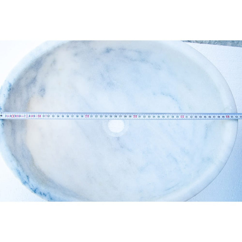 carrara white marble oval vessel sink NTRSTC04 W16 L21 H6 length measure view