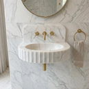 Custom Carrara White Marble Wall Mount Bathroom Sink With Fluted Front Design