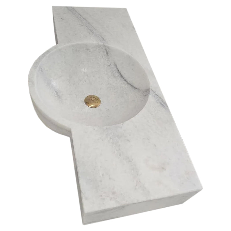 Carrara White Marble Above-vanity Wall-mount Bathroom Sink (W)16" (L)28" (H) 5" angle view